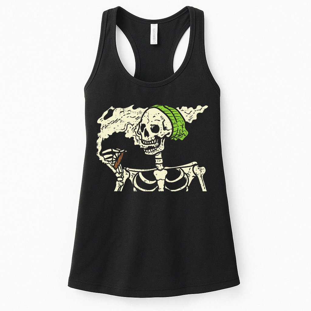 Smoking Skeleton Joint Funny Weed Pot 420 Cannabis Halloween Womens Tank Top