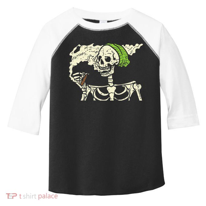 Smoking Skeleton Joint Funny Weed Pot 420 Cannabis Halloween Toddler Fine Jersey T-Shirt