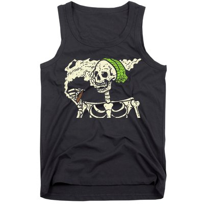 Smoking Skeleton Joint Funny Weed Pot 420 Cannabis Halloween Tank Top