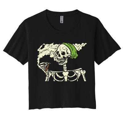 Smoking Skeleton Joint Funny Weed Pot 420 Cannabis Halloween Crop Top