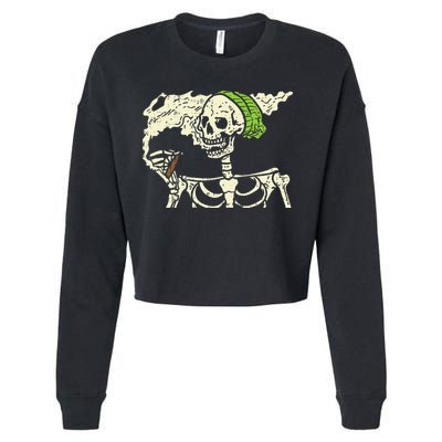 Smoking Skeleton Joint Funny Weed Pot 420 Cannabis Halloween Cropped Pullover Crew