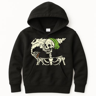 Smoking Skeleton Joint Funny Weed Pot 420 Cannabis Halloween Kids Hoodie