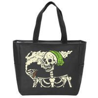 Smoking Skeleton Joint Funny Weed Pot 420 Cannabis Halloween Zip Tote Bag
