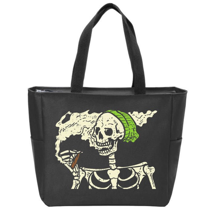 Smoking Skeleton Joint Funny Weed Pot 420 Cannabis Halloween Zip Tote Bag