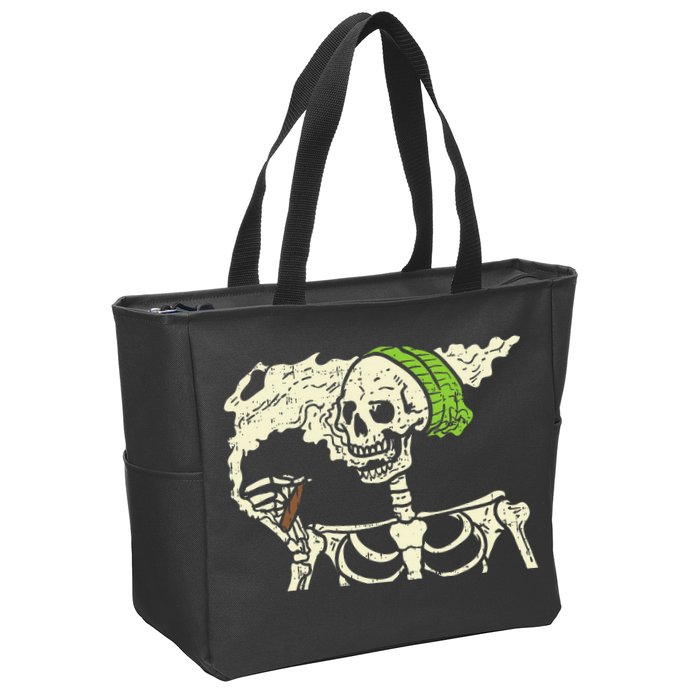 Smoking Skeleton Joint Funny Weed Pot 420 Cannabis Halloween Zip Tote Bag