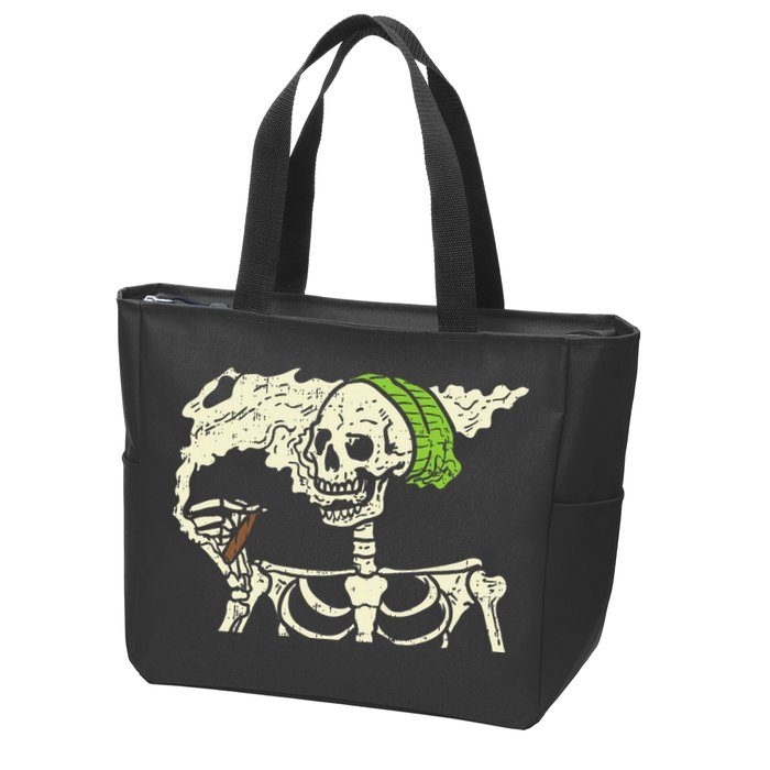 Smoking Skeleton Joint Funny Weed Pot 420 Cannabis Halloween Zip Tote Bag