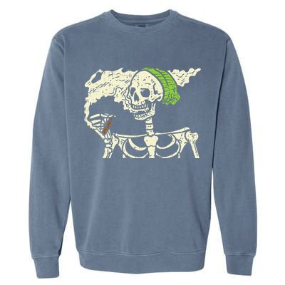 Smoking Skeleton Joint Funny Weed Pot 420 Cannabis Halloween Garment-Dyed Sweatshirt