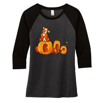 Scary Spooky Jack O Lantern Face Pumpkin Men Boys Halloween Women's Tri-Blend 3/4-Sleeve Raglan Shirt