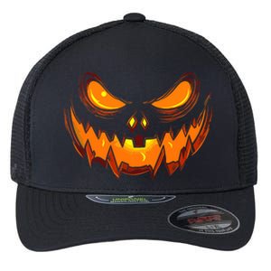 Scary Spooky Jack O Lantern Face Pumpkin Halloween Flexfit Unipanel Trucker Cap