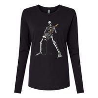 Spooky Skeleton Jamming Out in Rock Band Womens Cotton Relaxed Long Sleeve T-Shirt