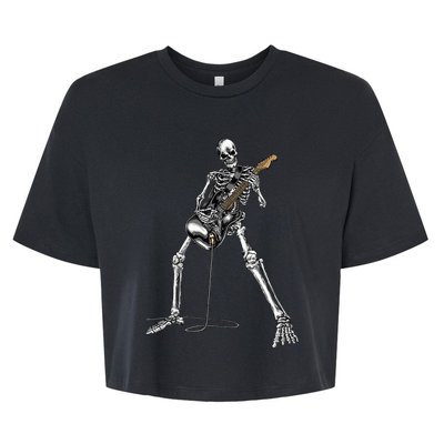 Spooky Skeleton Jamming Out in Rock Band Bella+Canvas Jersey Crop Tee