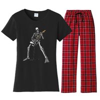 Spooky Skeleton Jamming Out in Rock Band Women's Flannel Pajama Set