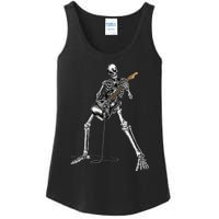 Spooky Skeleton Jamming Out in Rock Band Ladies Essential Tank