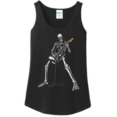 Spooky Skeleton Jamming Out in Rock Band Ladies Essential Tank