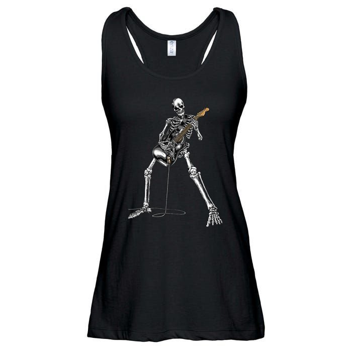 Spooky Skeleton Jamming Out in Rock Band Ladies Essential Flowy Tank