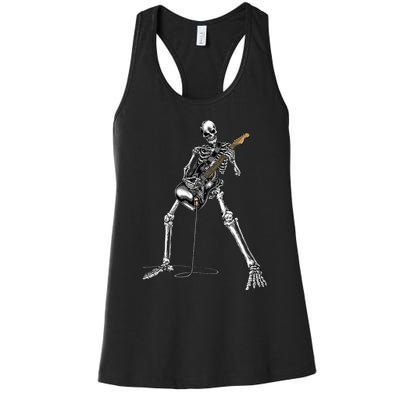 Spooky Skeleton Jamming Out in Rock Band Women's Racerback Tank