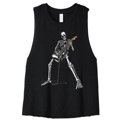 Spooky Skeleton Jamming Out in Rock Band Women's Racerback Cropped Tank