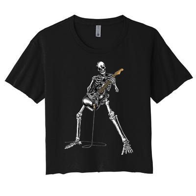 Spooky Skeleton Jamming Out in Rock Band Women's Crop Top Tee