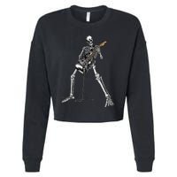 Spooky Skeleton Jamming Out in Rock Band Cropped Pullover Crew