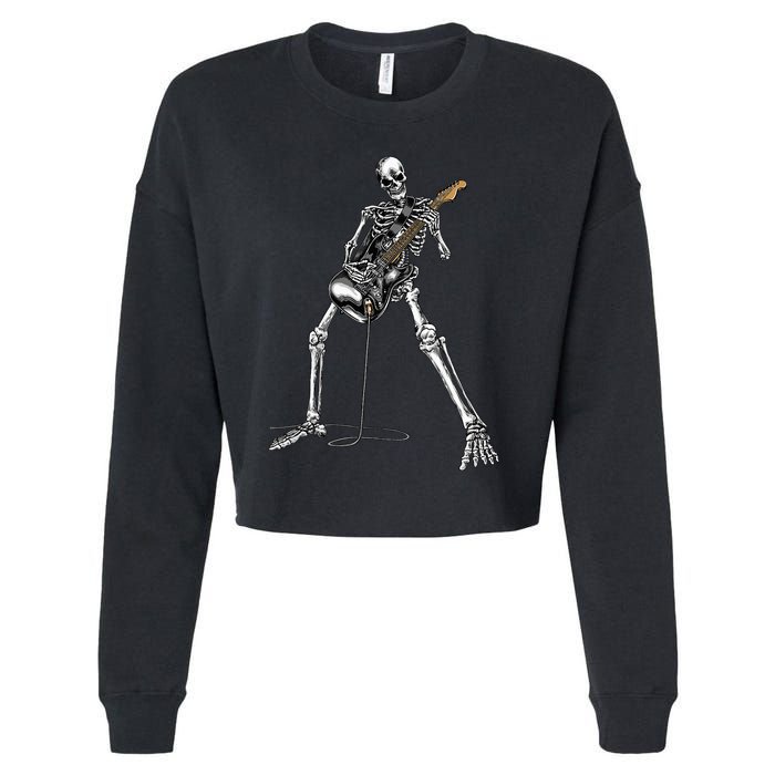 Spooky Skeleton Jamming Out in Rock Band Cropped Pullover Crew