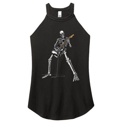 Spooky Skeleton Jamming Out in Rock Band Women's Perfect Tri Rocker Tank