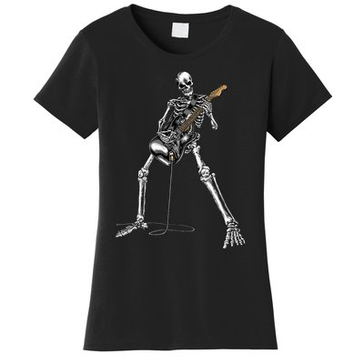 Spooky Skeleton Jamming Out in Rock Band Women's T-Shirt