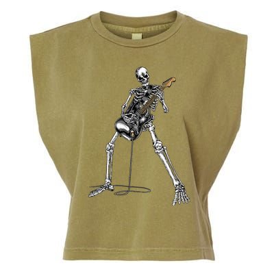 Spooky Skeleton Jamming Out in Rock Band Garment-Dyed Women's Muscle Tee