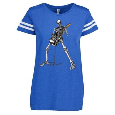 Spooky Skeleton Jamming Out in Rock Band Enza Ladies Jersey Football T-Shirt