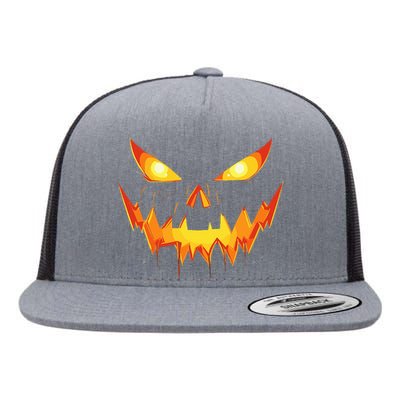 Scary Spooky Jack O Lantern Face Pumpkin Halloween Flat Bill Trucker Hat