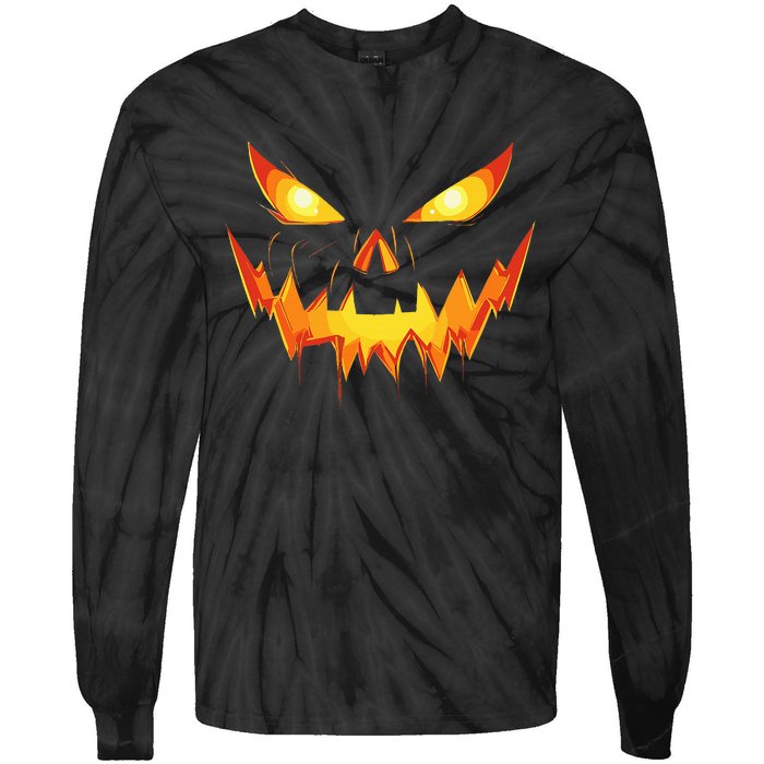 Scary Spooky Jack O Lantern Face Pumpkin Halloween Tie-Dye Long Sleeve Shirt