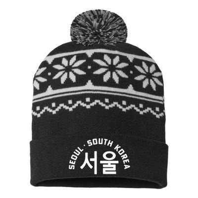 Seoul South Korea Korean Hangul College Style Retro USA-Made Snowflake Beanie