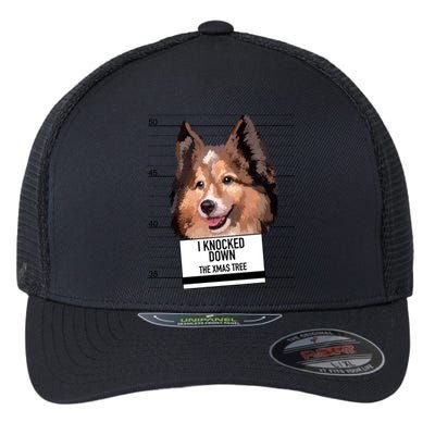 Shetland Sheepdog Knocked Down Xmas Tree Gift Flexfit Unipanel Trucker Cap