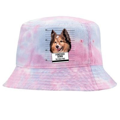 Shetland Sheepdog Knocked Down Xmas Tree Gift Tie-Dyed Bucket Hat