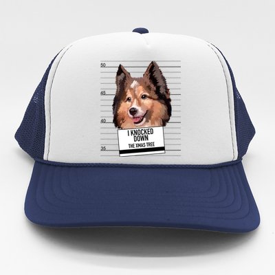 Shetland Sheepdog Knocked Down Xmas Tree Gift Trucker Hat