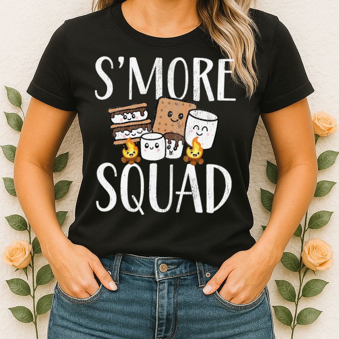 Smore Squad Kawaii S'more Camping Team distressed Womens T-Shirt