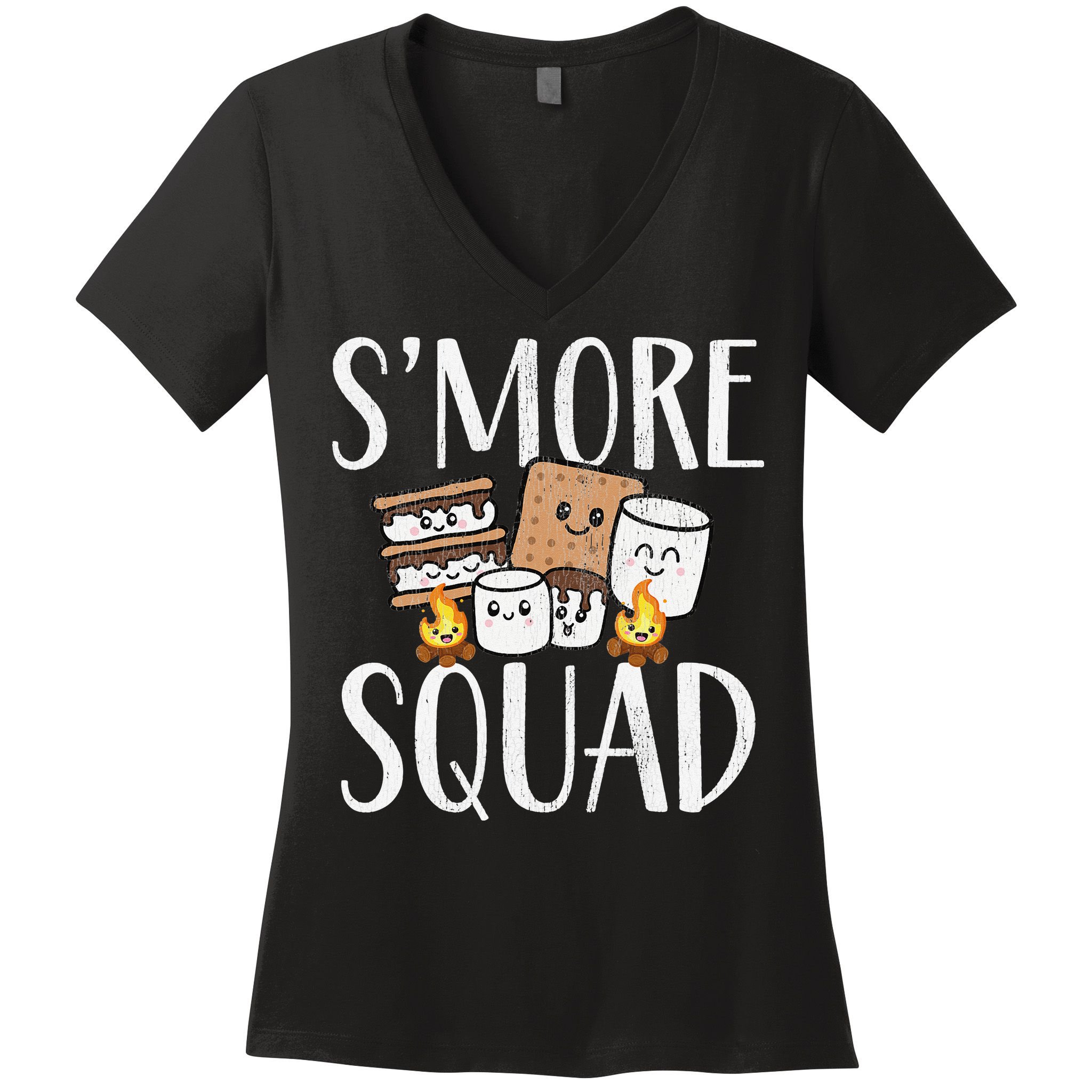 Smore Squad Kawaii S'more Camping Team distressed Women's V-Neck T-Shirt