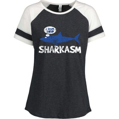 Shark Shar Kasm Marine Biology Funny Vintage Gift Enza Ladies Jersey Colorblock Tee