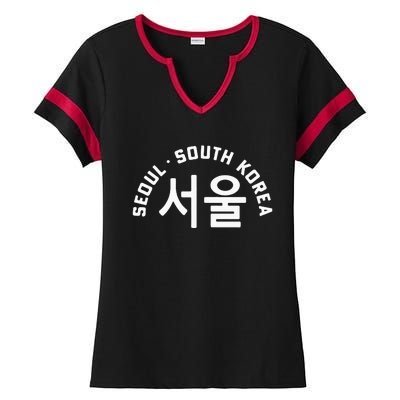 Seoul South Korea Korean Hangul College Style Retro Ladies Halftime Notch Neck Tee