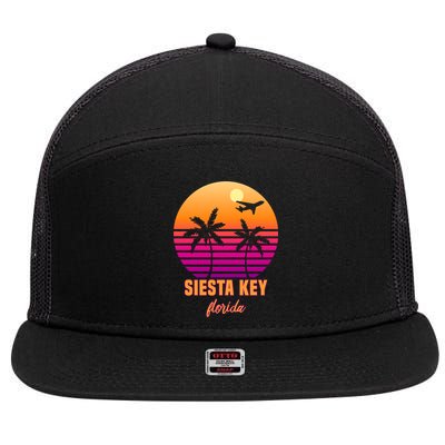 Summer, Siesta Key Florida Vintage Retro Sunset Palm Tree 7 Panel Mesh Trucker Snapback Hat