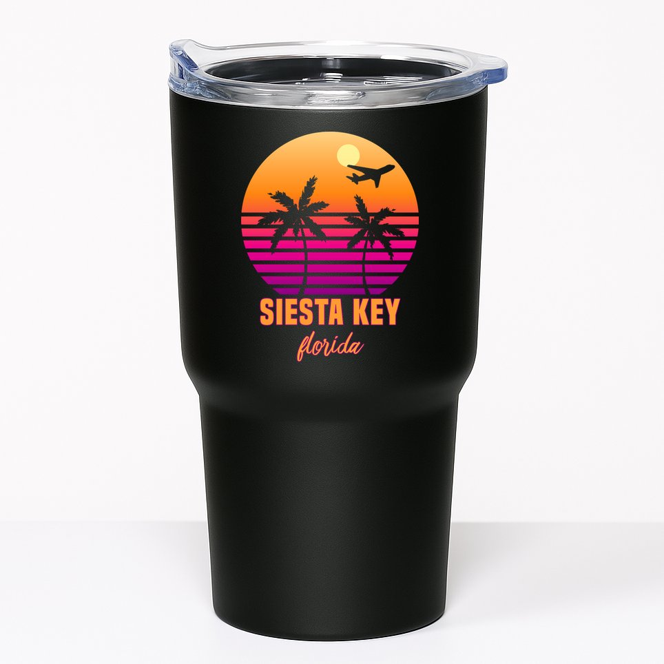 Summer, Siesta Key Florida Vintage Retro Sunset Palm Tree Tumbler
