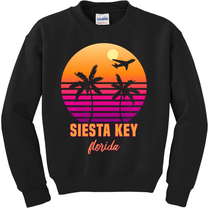 Summer, Siesta Key Florida Vintage Retro Sunset Palm Tree Kids Sweatshirt