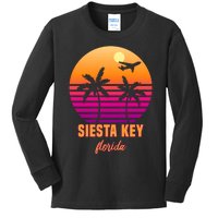 Summer, Siesta Key Florida Vintage Retro Sunset Palm Tree Kids Long Sleeve Shirt