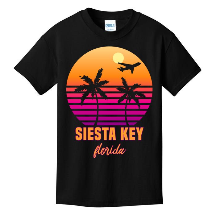 Summer, Siesta Key Florida Vintage Retro Sunset Palm Tree Kids T-Shirt