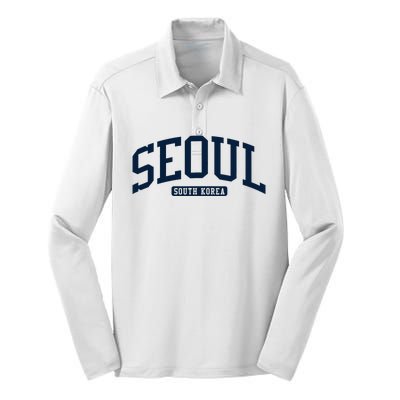 Seoul South Korea College University Style Silk Touch Performance Long Sleeve Polo