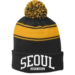 Seoul South Korea College University Style Stripe Pom Pom Beanie