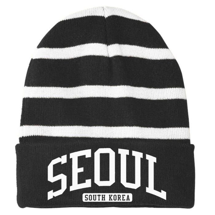 Seoul South Korea College University Style Striped Beanie with Solid Band