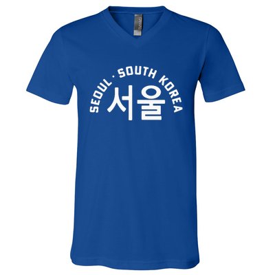 Seoul South Korea Korean Hangul College Style Retro V-Neck T-Shirt