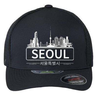 Seoul South Korea Skyline Cityscape Flexfit Unipanel Trucker Cap