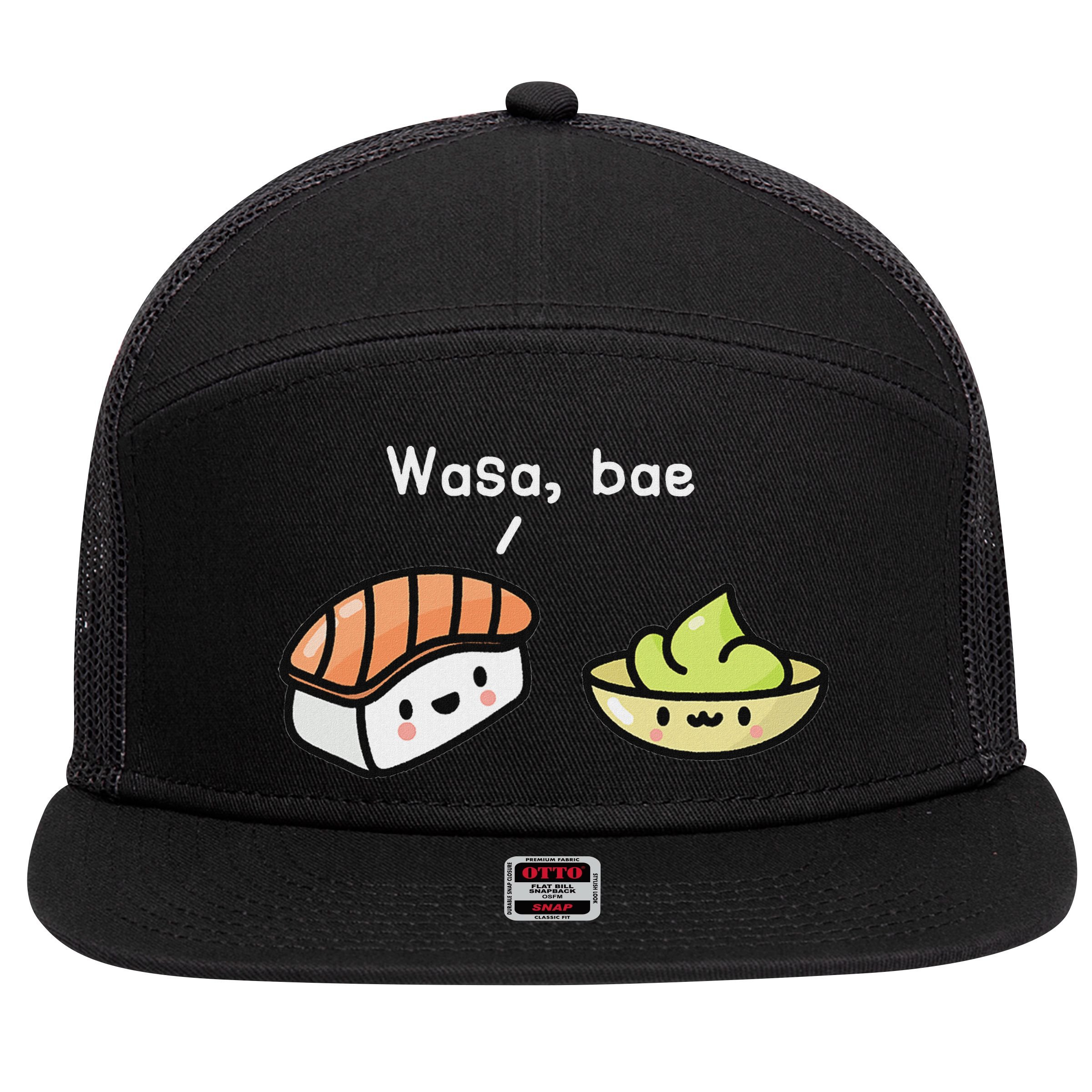Sushi S Kawaii Wasa Bae Japanese Foodie 7 Panel Mesh Trucker Snapback Hat