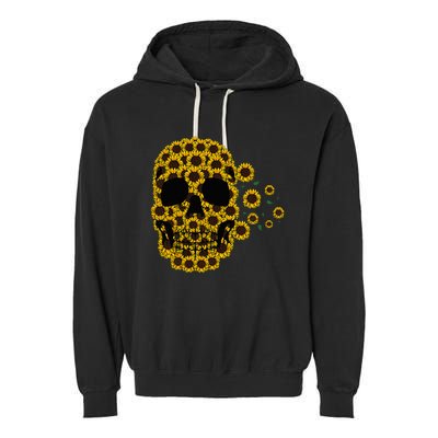 Sunflower Skull Lazy Halloween Costume Cute Skeleton Garment-Dyed Fleece Hoodie